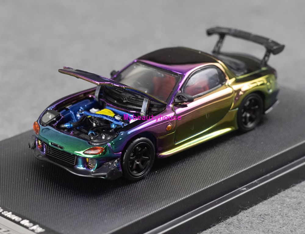 TM 1:64 Plating Purple Green RX-7 FD3S RE Sports Model Diecast Metal Car