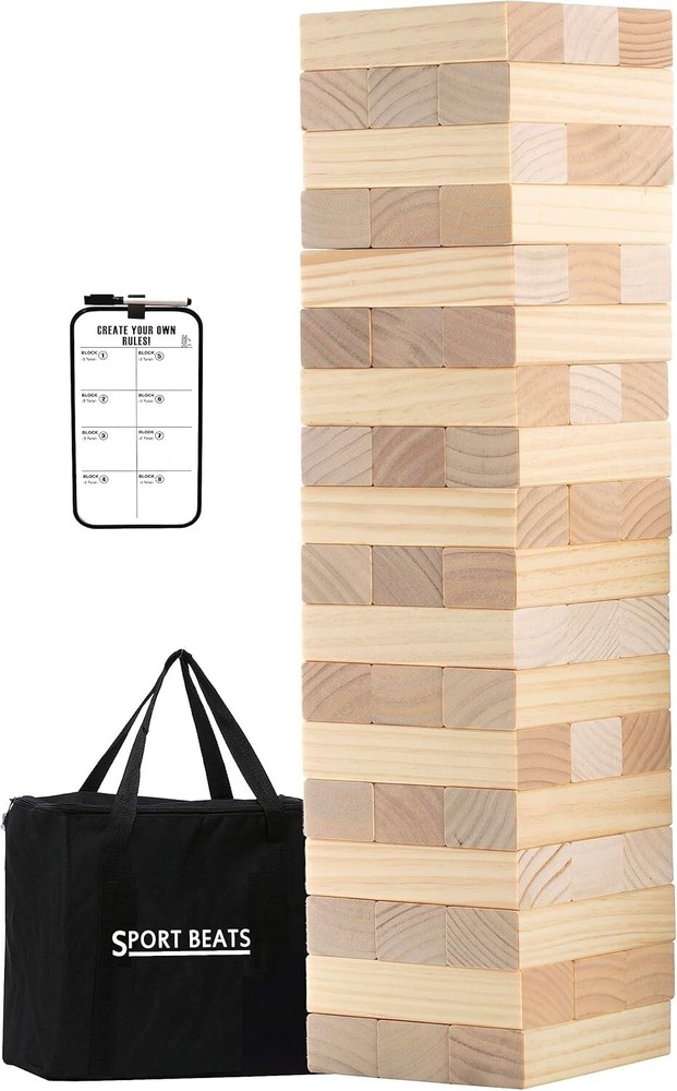 Outdoor Giant Tower Game - 54 Stacking Blocks with Scoreboard & Carry Bag