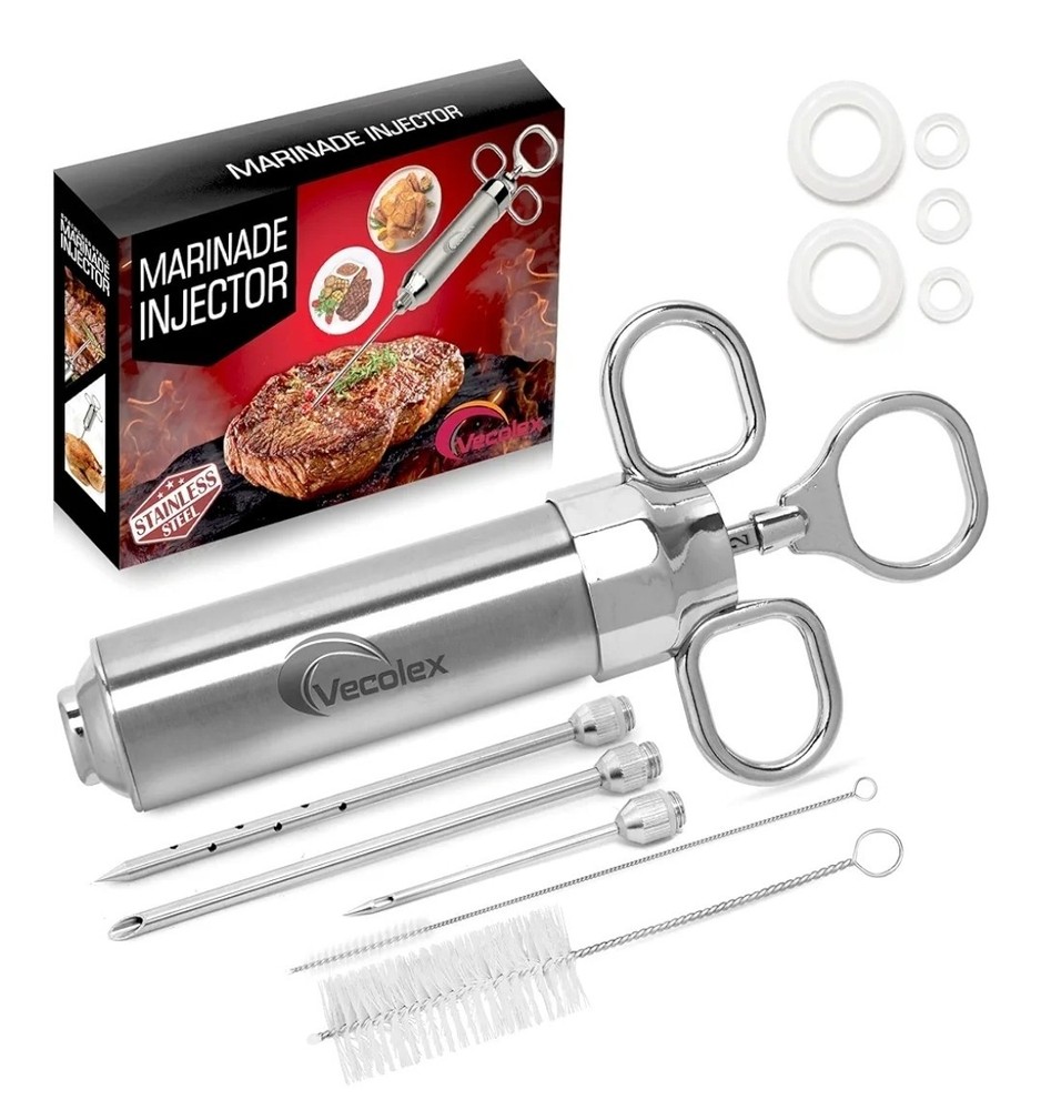 304 Stainless Steel 2oz Meat Injector Syringe for Marinades and Juices