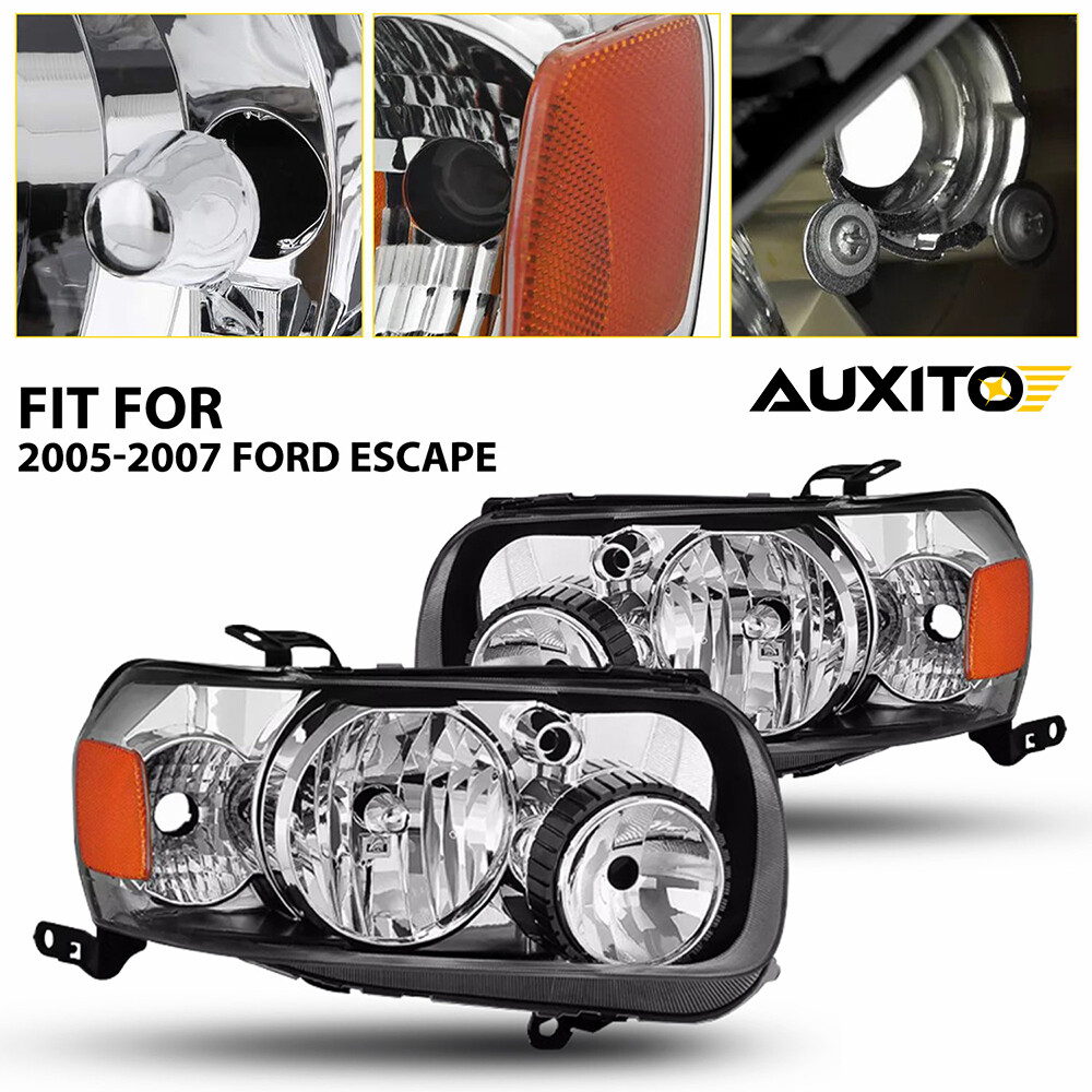 Chrome Housing Amber Reflector Headlights Light For 2005-2007 Ford Escape