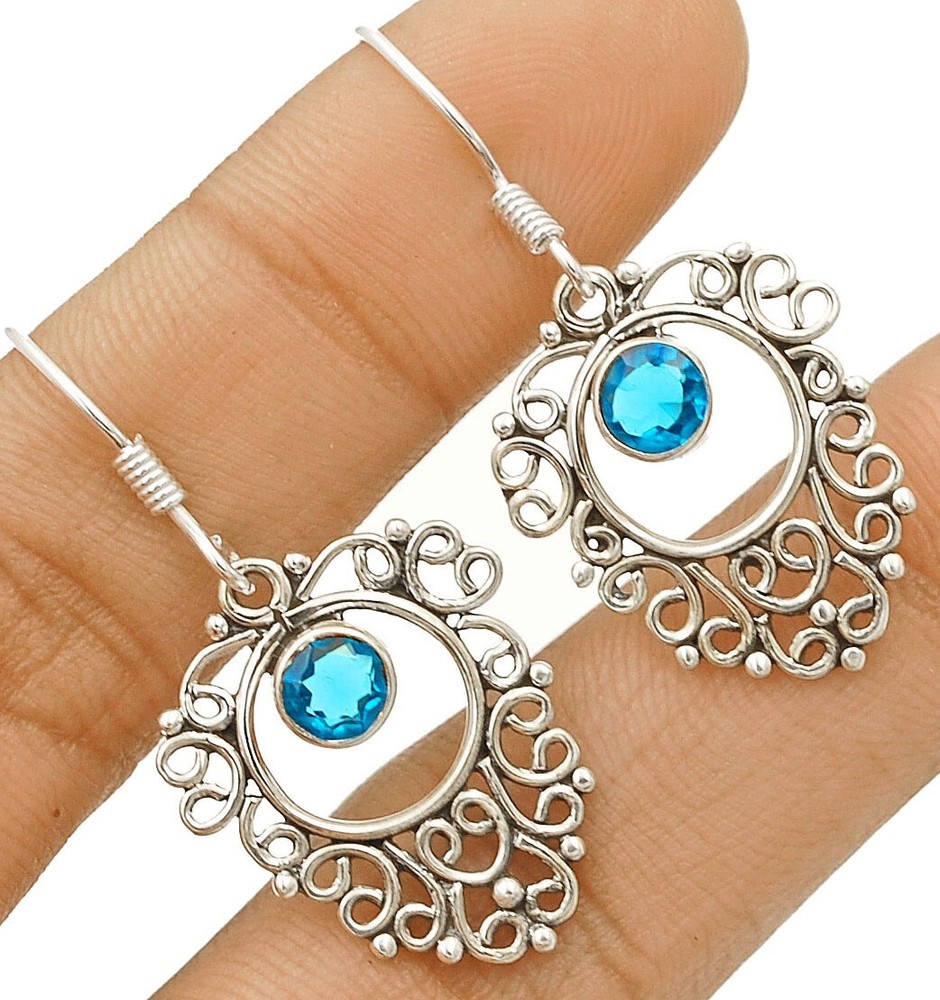 Natural Blue Topaz 925 Sterling Silver Earrings Jewelry Design B13-3
