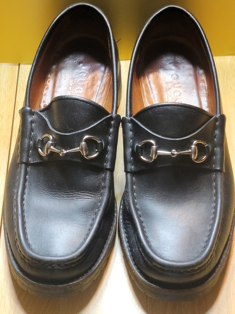 Vintage GUCCI Horsebit Lug Sole Loafers Women’s Size 8.5 B Black Made in Italy