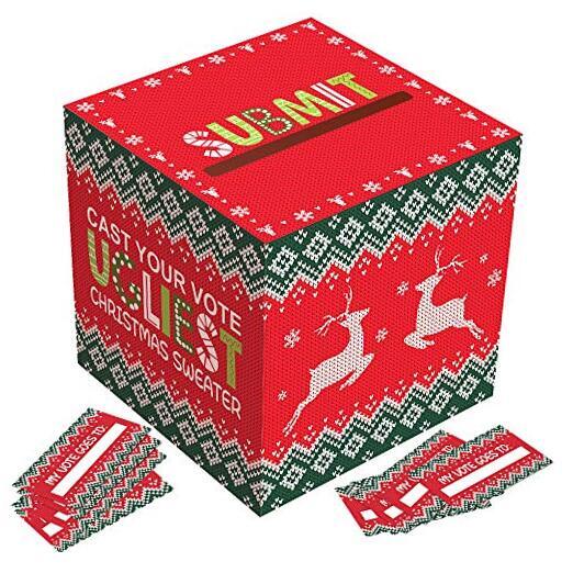Omgouue Ugly Sweater Contest Ballot Box and Voting Cards Set For Christmas New