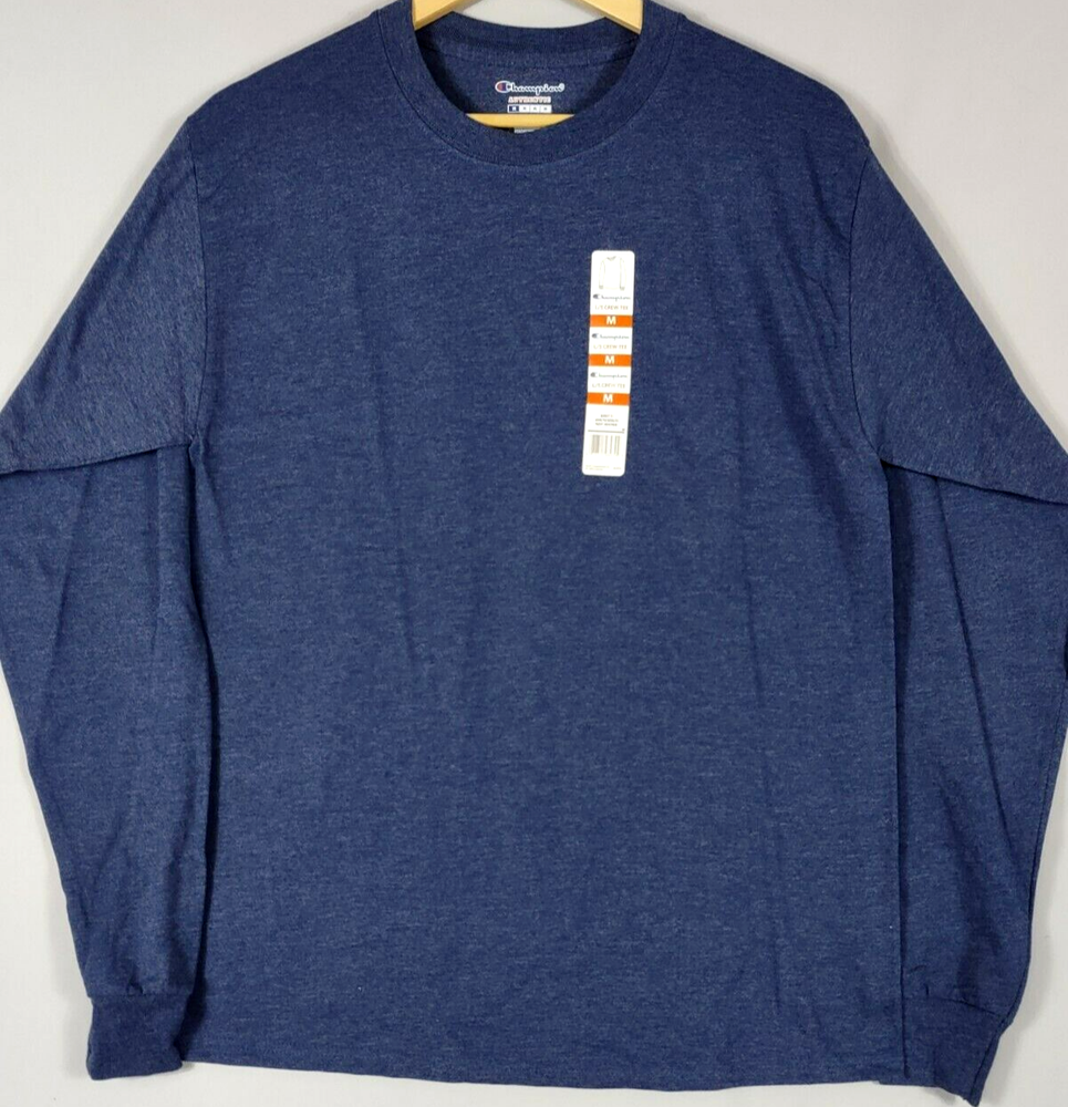 Champion Mens Medium Blue Long Sleeve Cotton Knit Crew Pullover Top