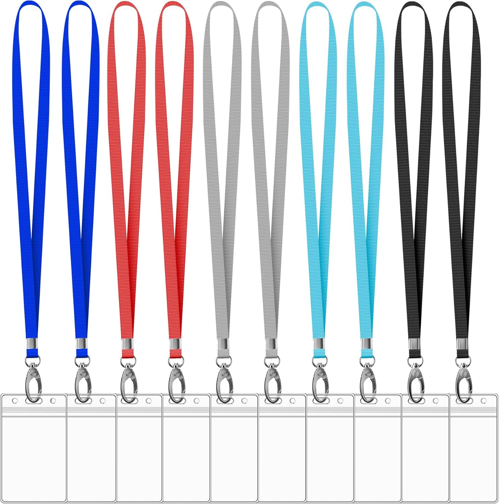 10 Pack Vertical ID Card Name Tag Badge Holders with Lanyards, Lanyard with Wate