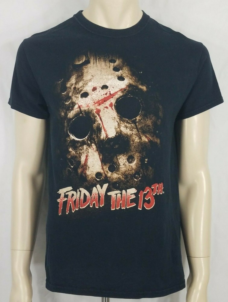 Friday the 13th Jason mask black short sleeve graphic tee t-shirt adult Medium