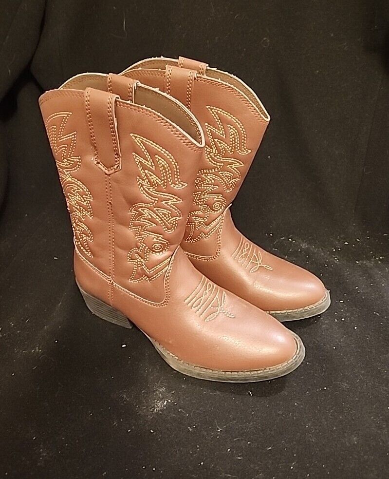 Deer Stag Ranch Brown CowBoy Or Girl Boots Embroidered Youth Size 13 NEW!