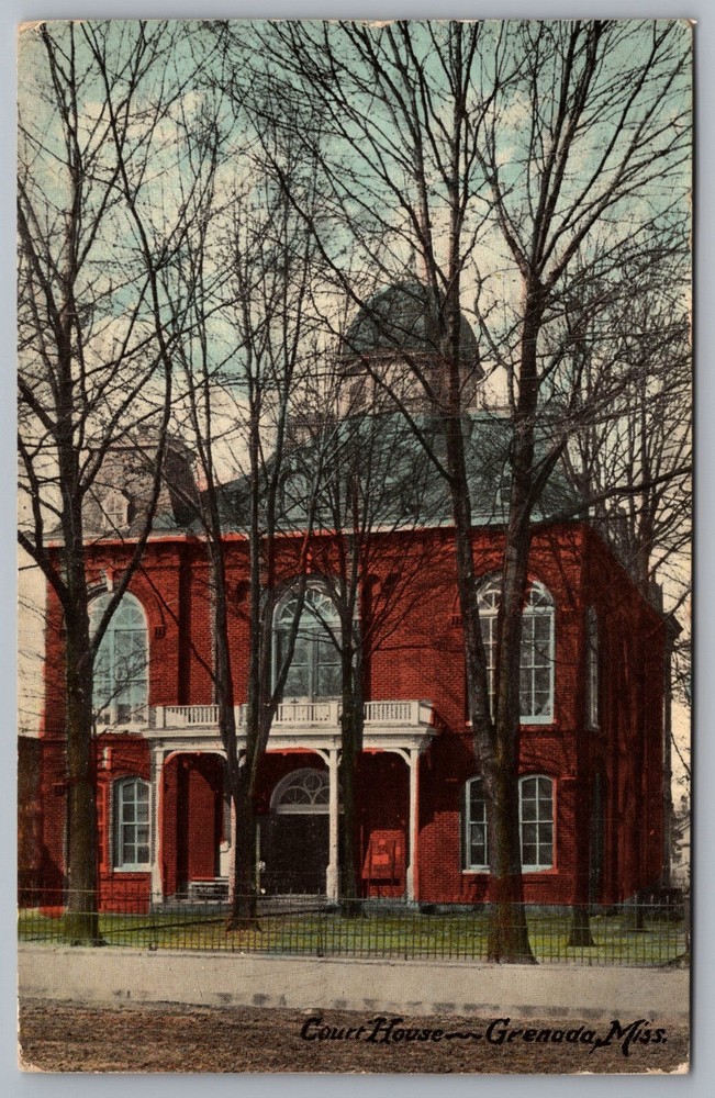 Court House Grenada Mississippi Dirt Road Torn Down 1910 postcard D6