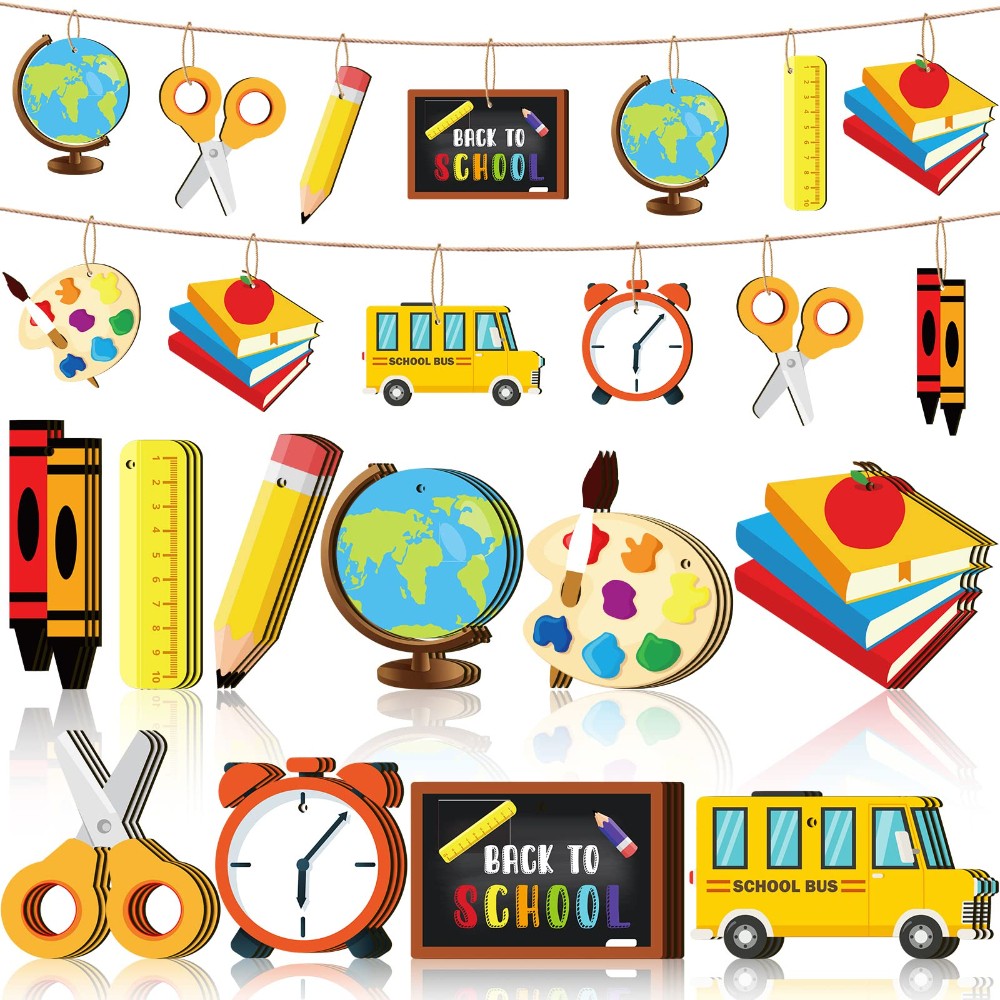 30Pcs First Day of School Wood Ornaments for Back to School Hanging Decor-image