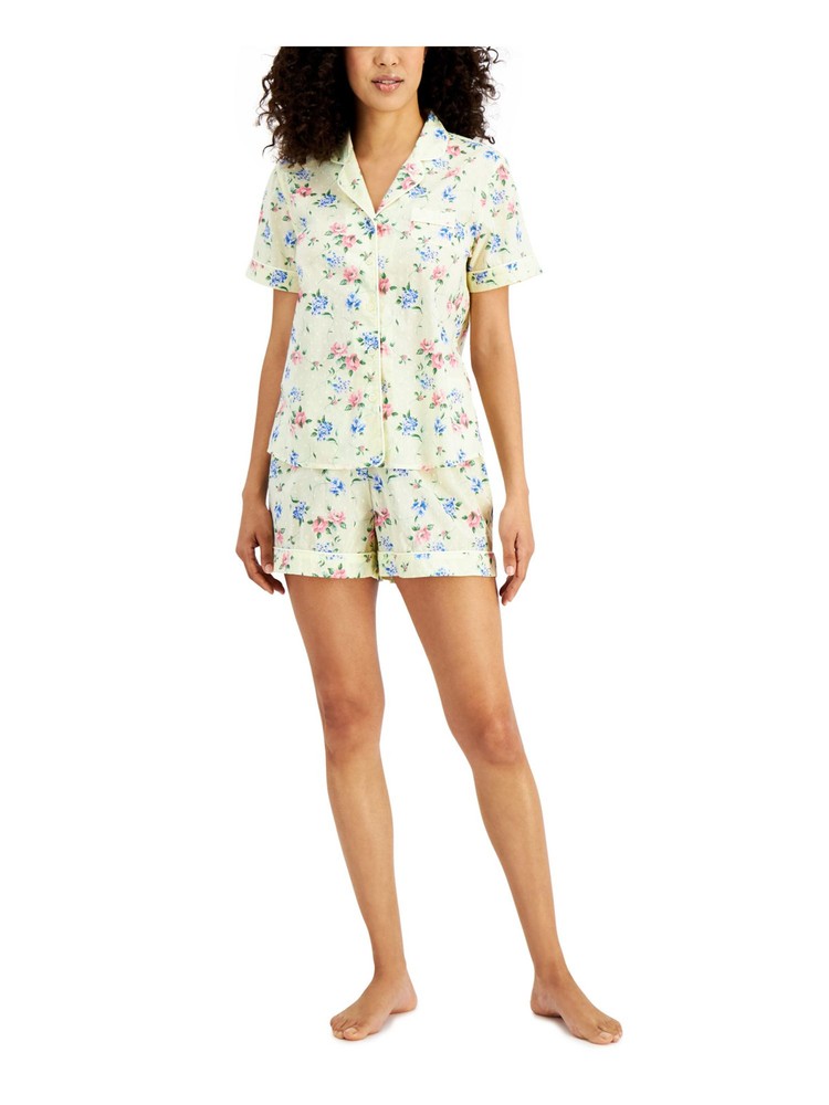 CHARTER CLUB Womens Swiss Dot Yellow Top and Shorts Woven Pajamas L