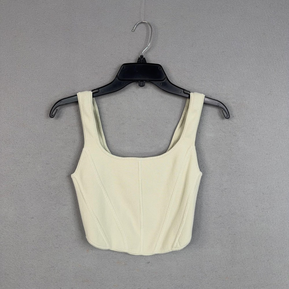 Wilfred Tank Top Womens Medium Green Knit Corset Crop Scoop Neck Sleeveless