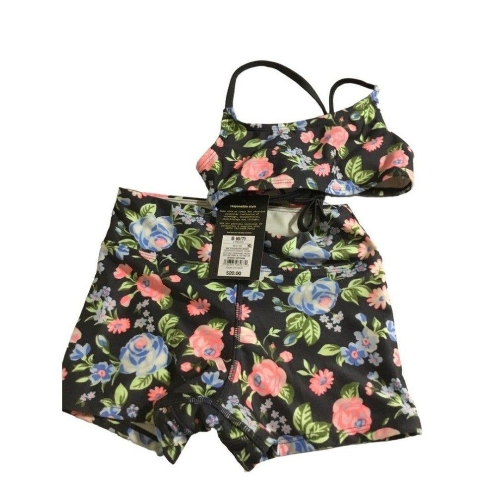 Girls' Swim Floral Bike Shorts with Adjustable Back Top Set NWT 6/7