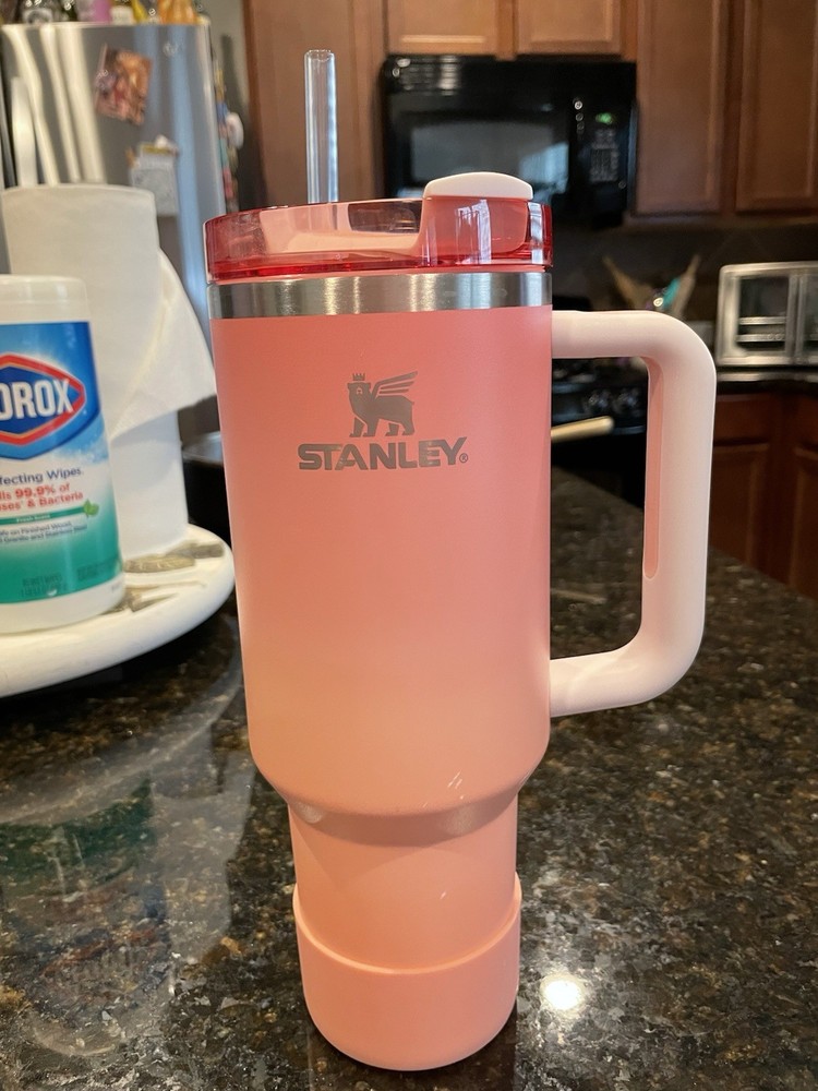 Custom Stanley 40oz Quencher Peach Pink Ombre Tumbler With Base