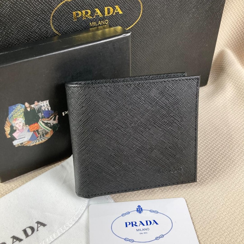 PRADA Black Leather Bifold Wallet for Men