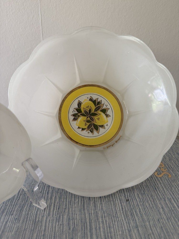George Briand MCM Milkglass Lemon Tree Bowls - Mid-Century Modern Serving Set