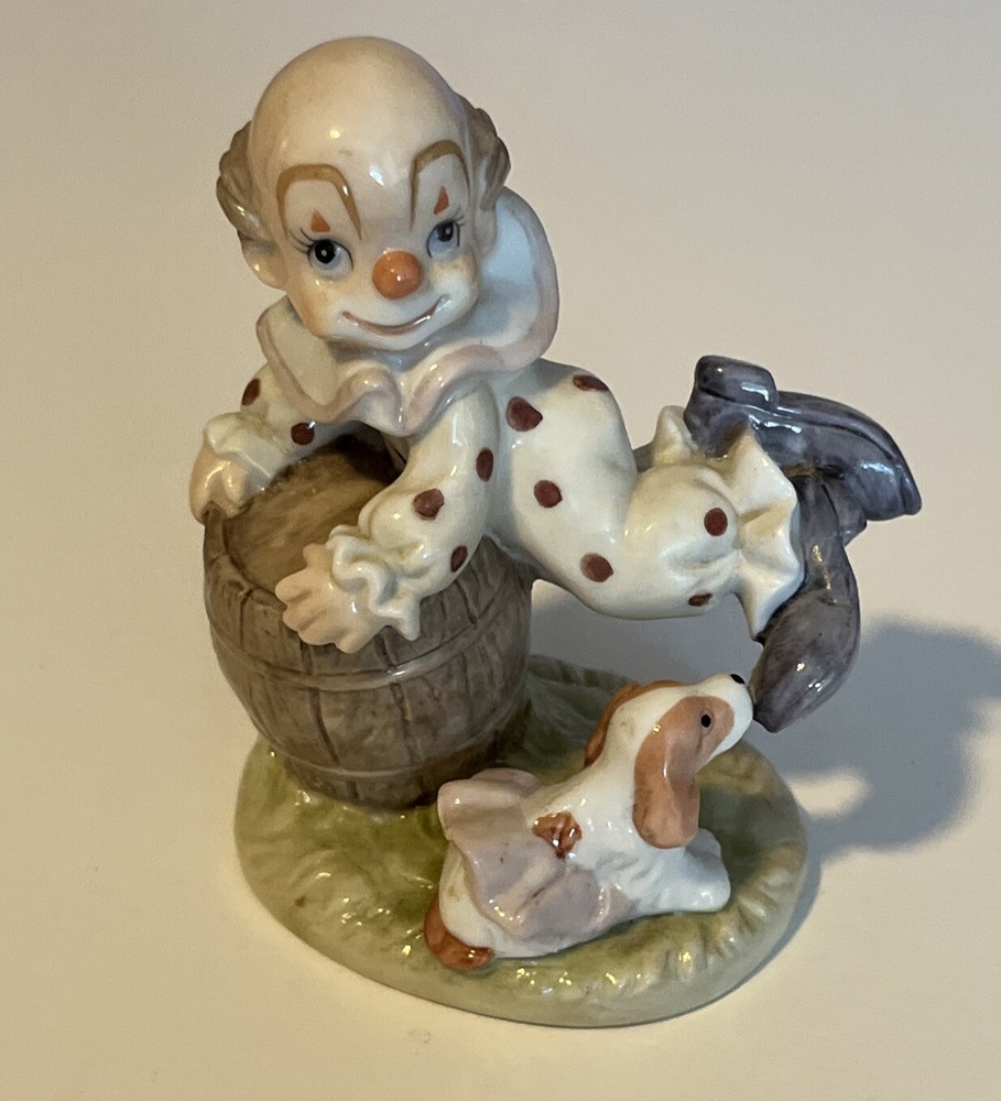 Vtg Lefton Sevilla Porcelain Little Clown Dog Figurine Audrey Sebastian 1986 4”