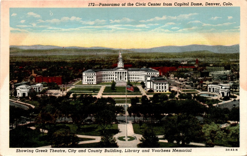 Civic Center, Capitol Dome, Denver, Colo, Greek Theatre, City and Postcard