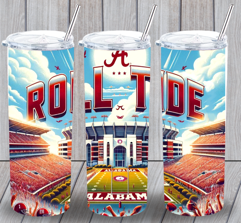 Alabama Roll Tide Stadium Multicolor 20oz Insulated Tumbler Lid Clear Straw New