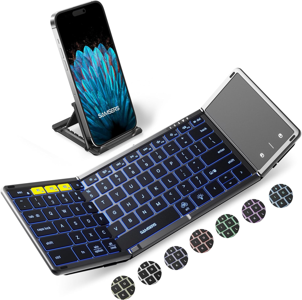 Foldable Bluetooth Keyboard with Touchpad - Full-Size Wireless Folding Keyboard for Laptop Tablet Phone