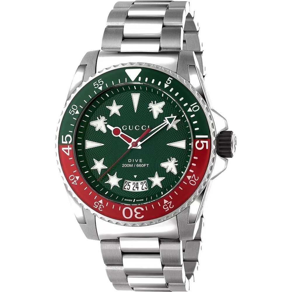 GUCCI YA136222 Mens Dive Watch with Green Dial Quartz Movement