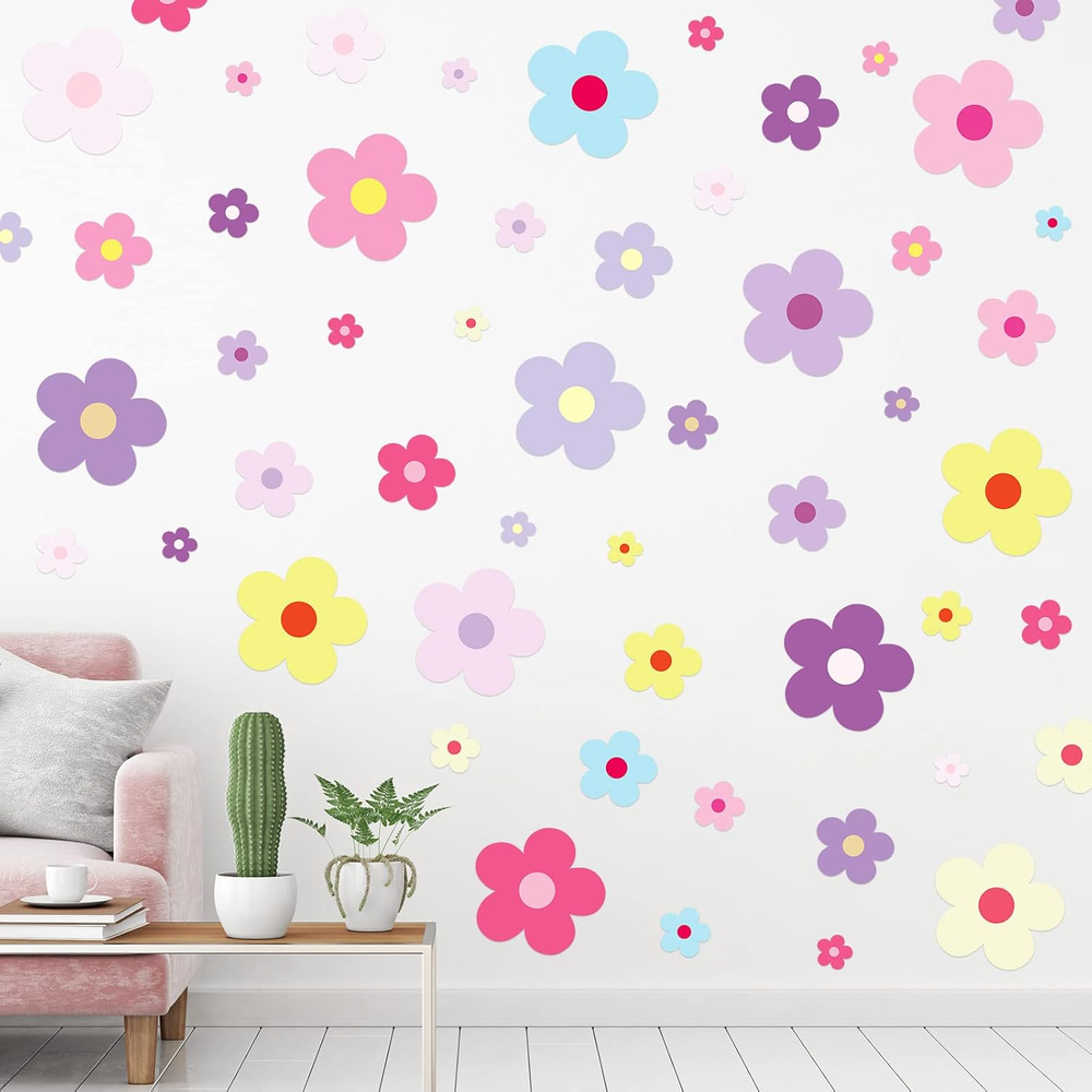 288 Pcs Y2K Cute Flowers Wall Sticker Colorful Floral Wall Decal Vinyl Peel and