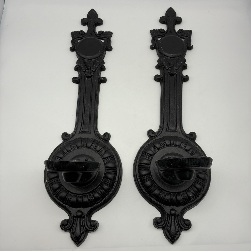 Vintage Black Cast Metal Wall Candle Holders Spanish Gothic Dark Academia