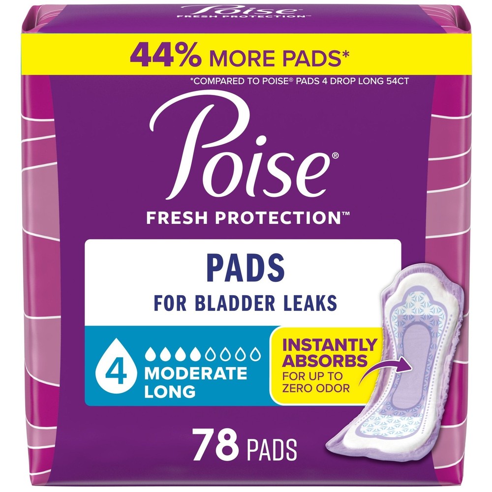 Poise Incontinence Pads for Women, 4 Drop Moderate Absorbency Long Length