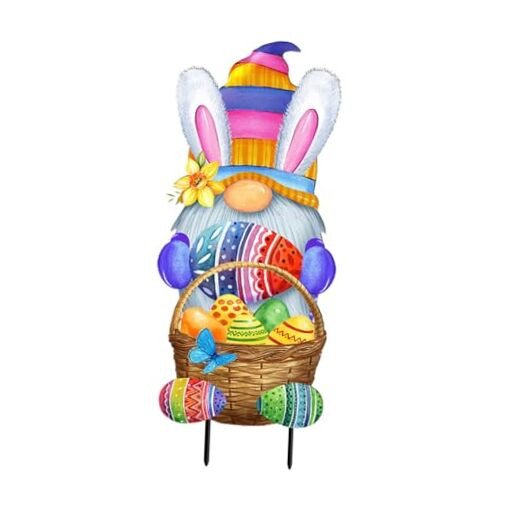 Easter Egg Gnome Metal Wall Art Decor for Spring Home