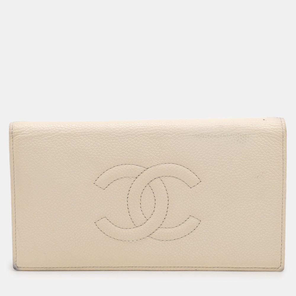Chanel Cream Caviar Leather L Yen Wallet