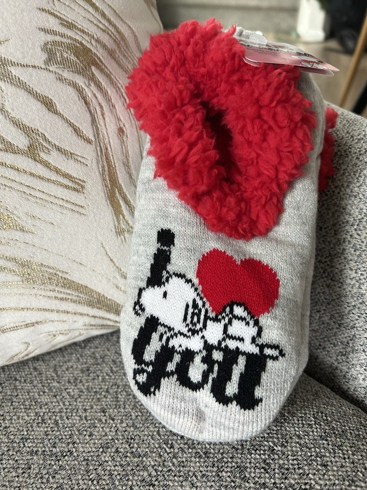 Cozy Snoopy Peanuts Heart Slipper Socks for Kids & Adults Sizes 4-10