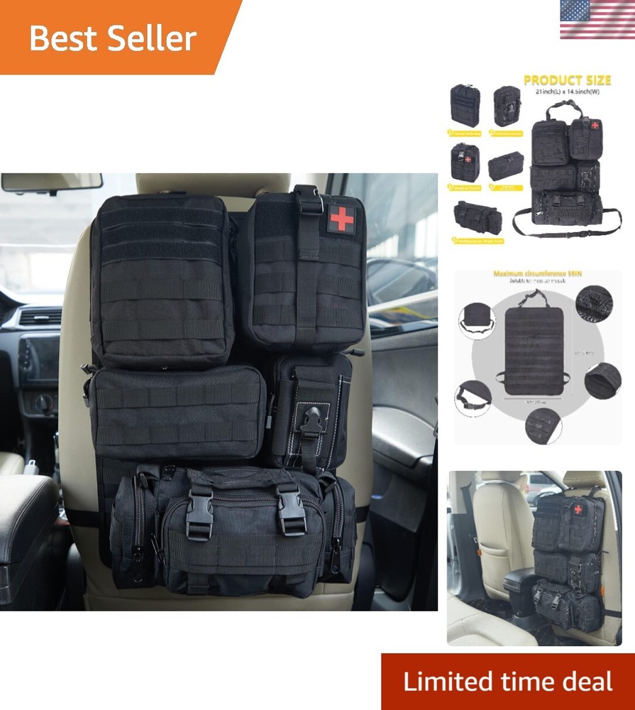 Universal MOLLE Panel Organizer with 5 Detachable Pouches for Vehicle Storage