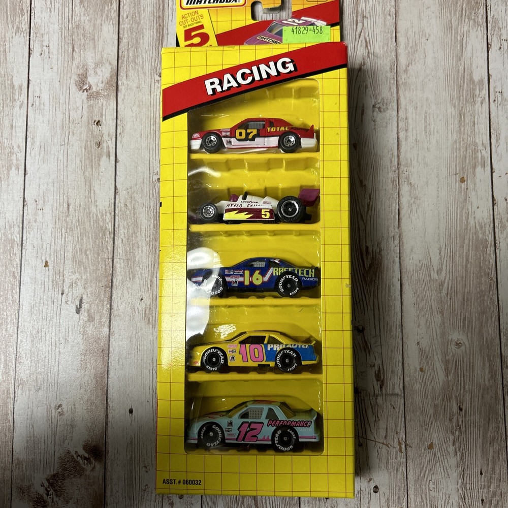 New Matchbox Racing 5 Pack 1992 Diecast Cars Action Cut Outs Good Year 060032-image