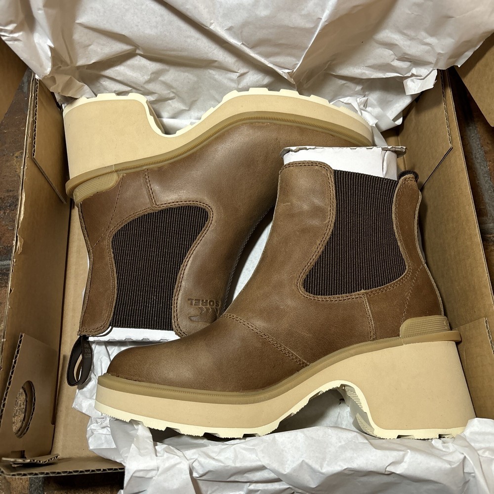 Sorel Women's Hi-Line Heel Chelsea Boot Umber Ceramic Size 6 Leather Boots ✅ NIB