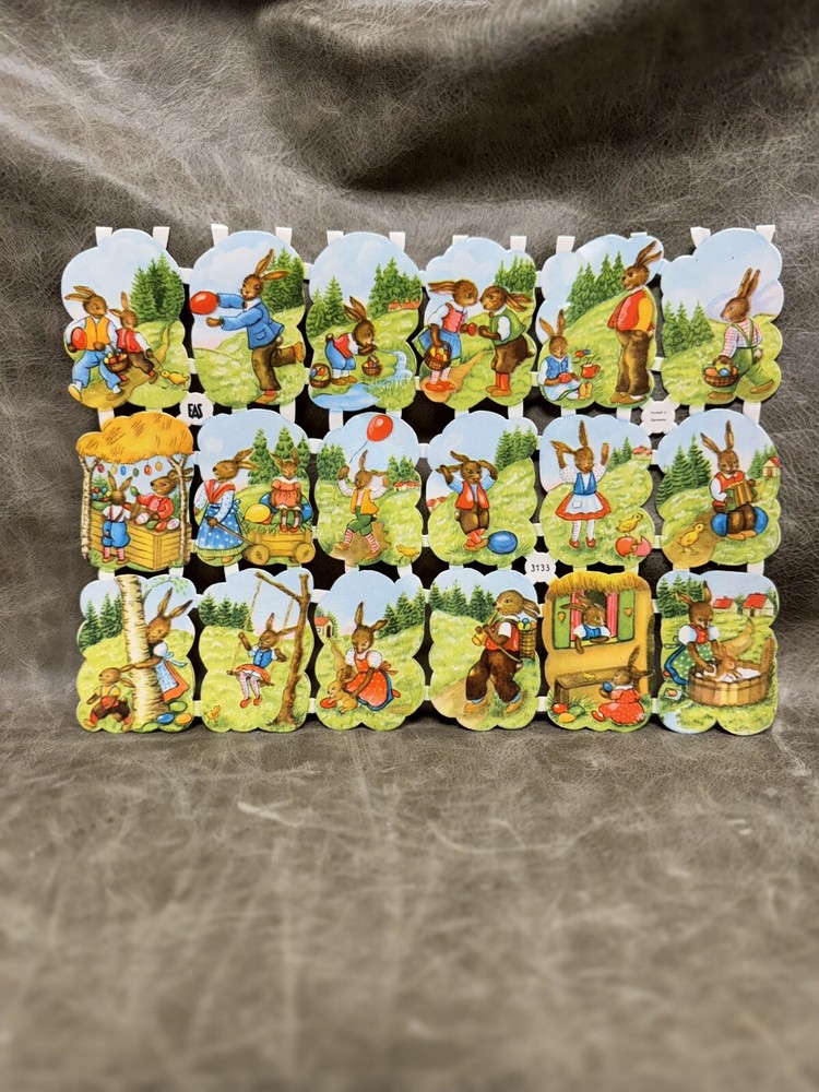 German Midcentury Easter Full-Sheet Embossed Diecut Lithographed Scraps