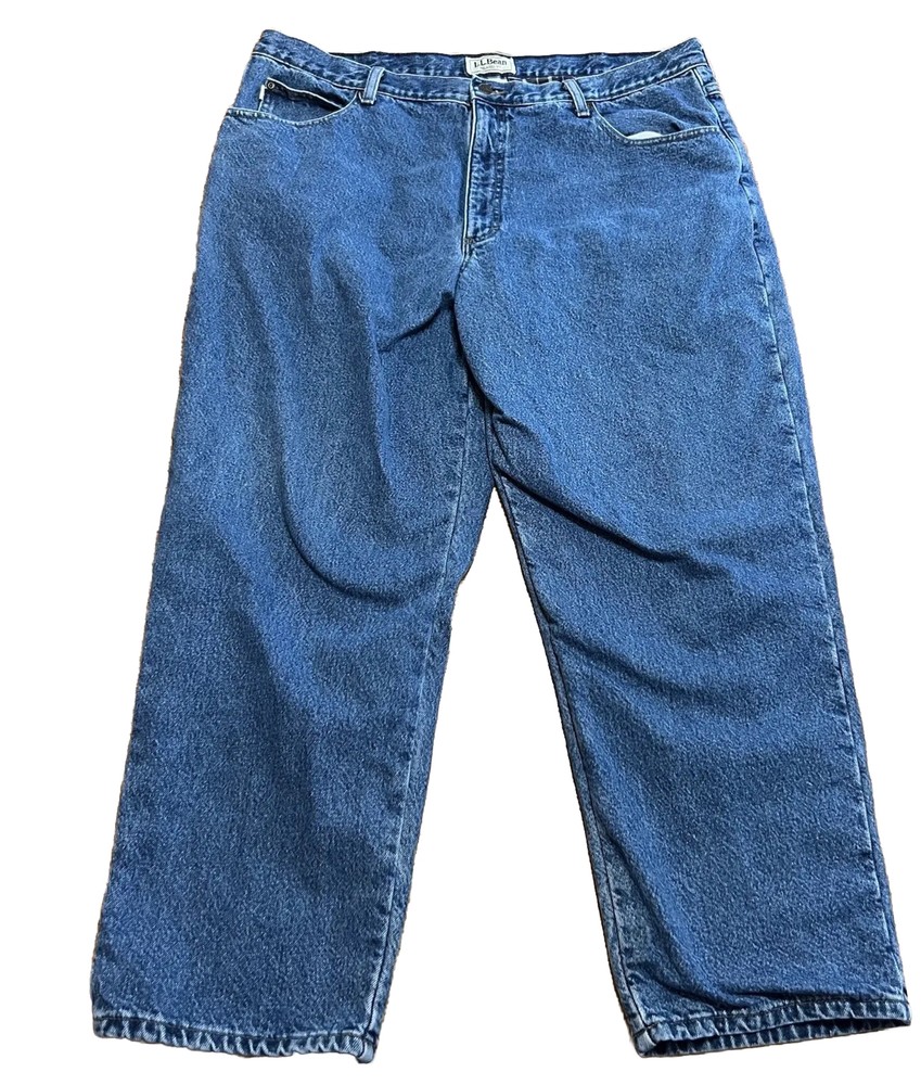 L.L. Bean Flannel Lined Relaxed Fit Denim Jeans Straight Leg Measures 38X30