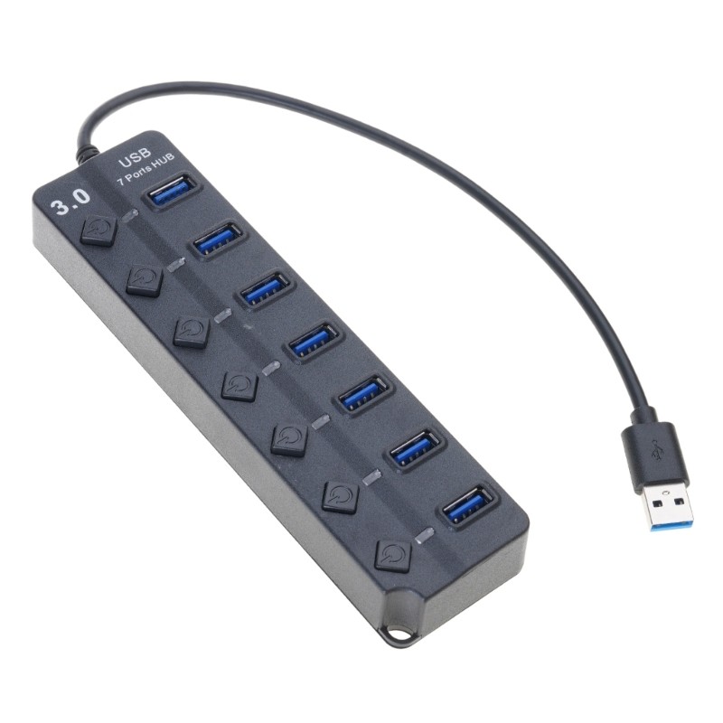 7-Port USB 3.0 Hub with Individual Switches and Universal Compatibility