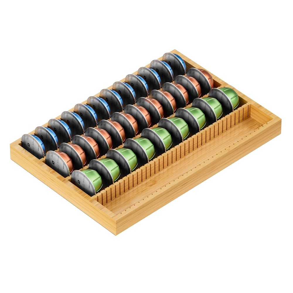 MinBoo Bamboo Drawer Insert for Countertop Coffee Pod Storage Holder Organization