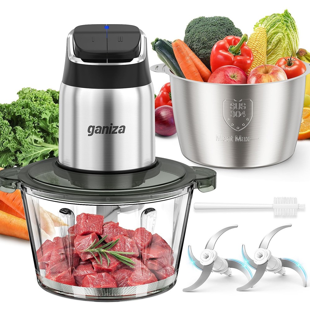 Ganiza 2-Speed Food Processor with 8-Cup Stainless Bowl & Meat Grinder