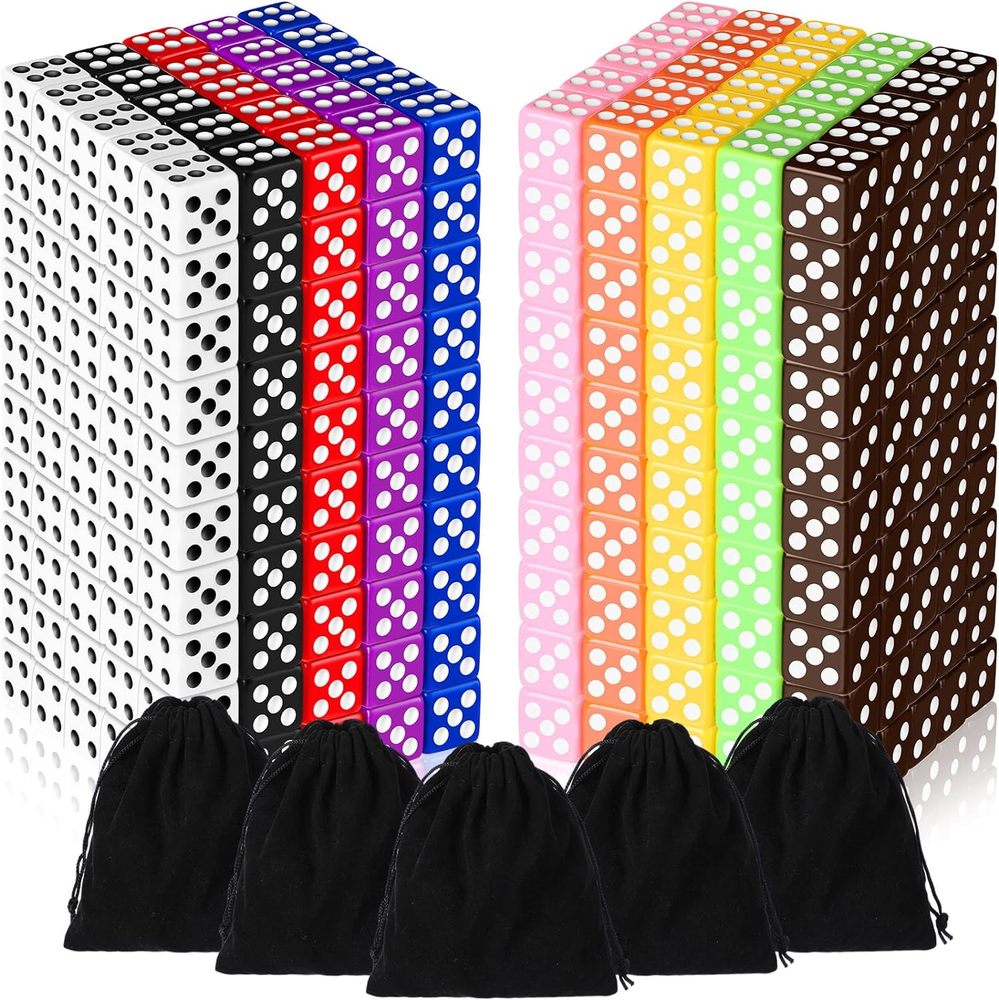 500 Pcs Colored Dice Bulk Dice 6 Sided Dice Set with 5 Pieces Drawstring Pouches