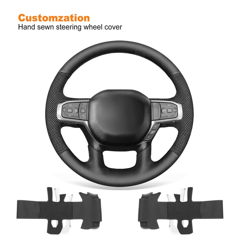 White Alcantara Leather Steering Wheel Cover for Dodge RAM 1500 2019-2023 - Mesh Design