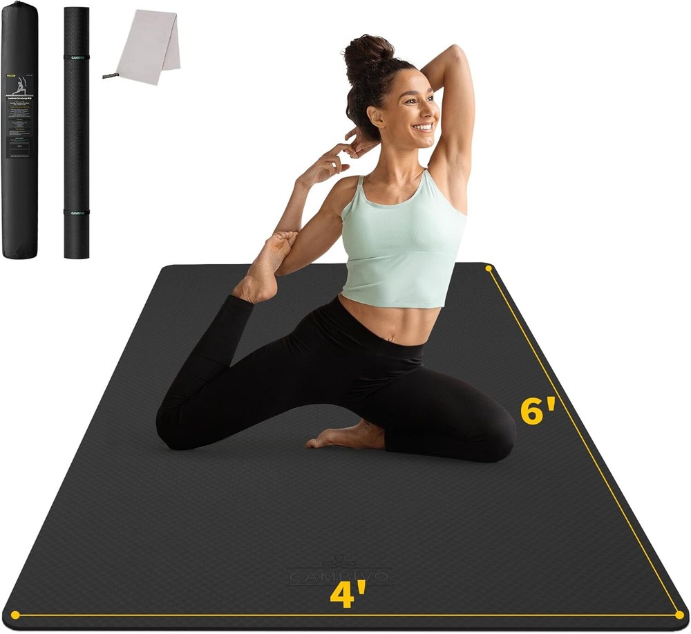 CAMBIVO Extra Thick 6mm Black Yoga Mat for Comfort & Support