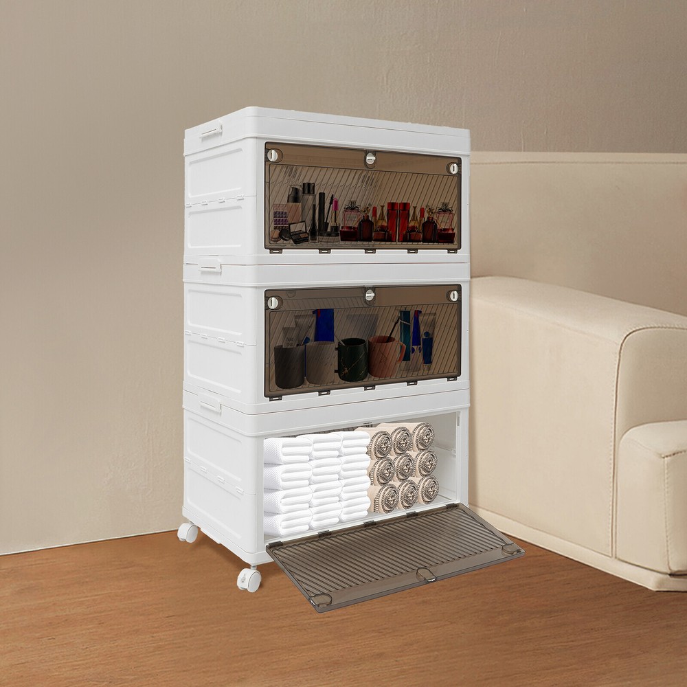 3-Tier Foldable Rolling Storage Organizer Stackable Clothes Cabinet Box