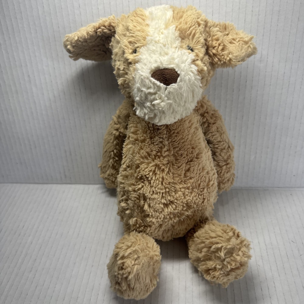 Jellycat Bashful Puppy Tan White Brown Buttercup Medium London Stuffed Toy 12”