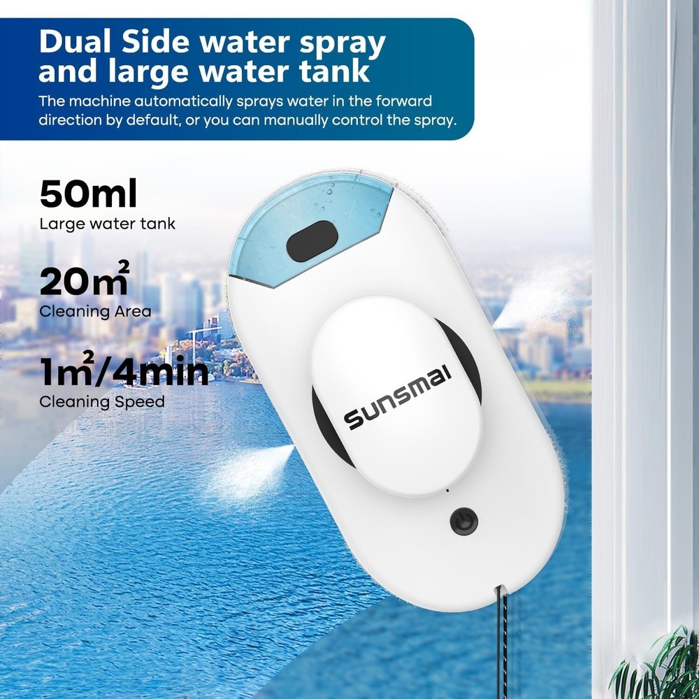 Dual Water Spray Window Cleaner Robot, 2800Pa, Anti-Clogging, Edge Detection