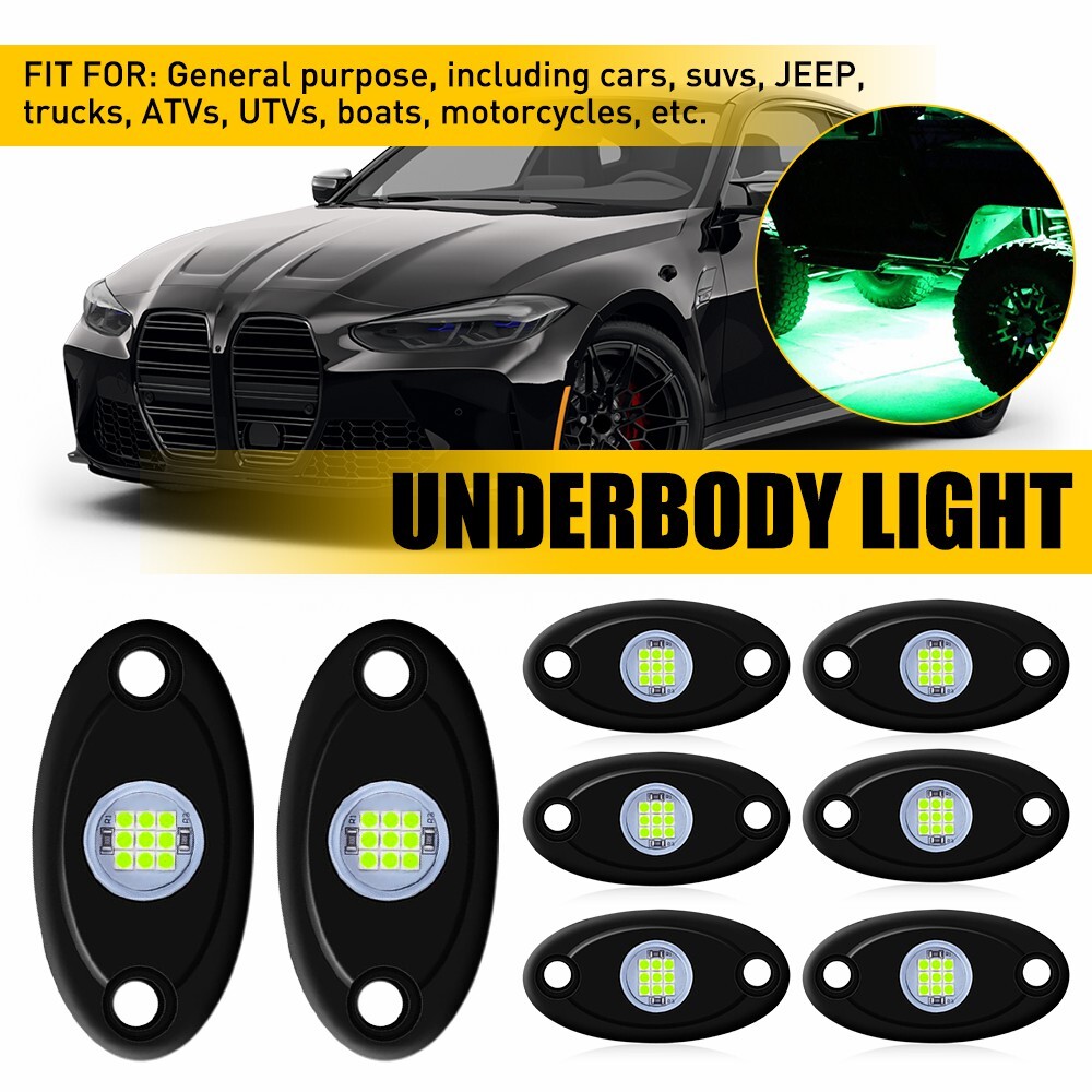 8 PCS Green Undercar LED Underglow Underbody System Light Neon Lamp Waterproof I