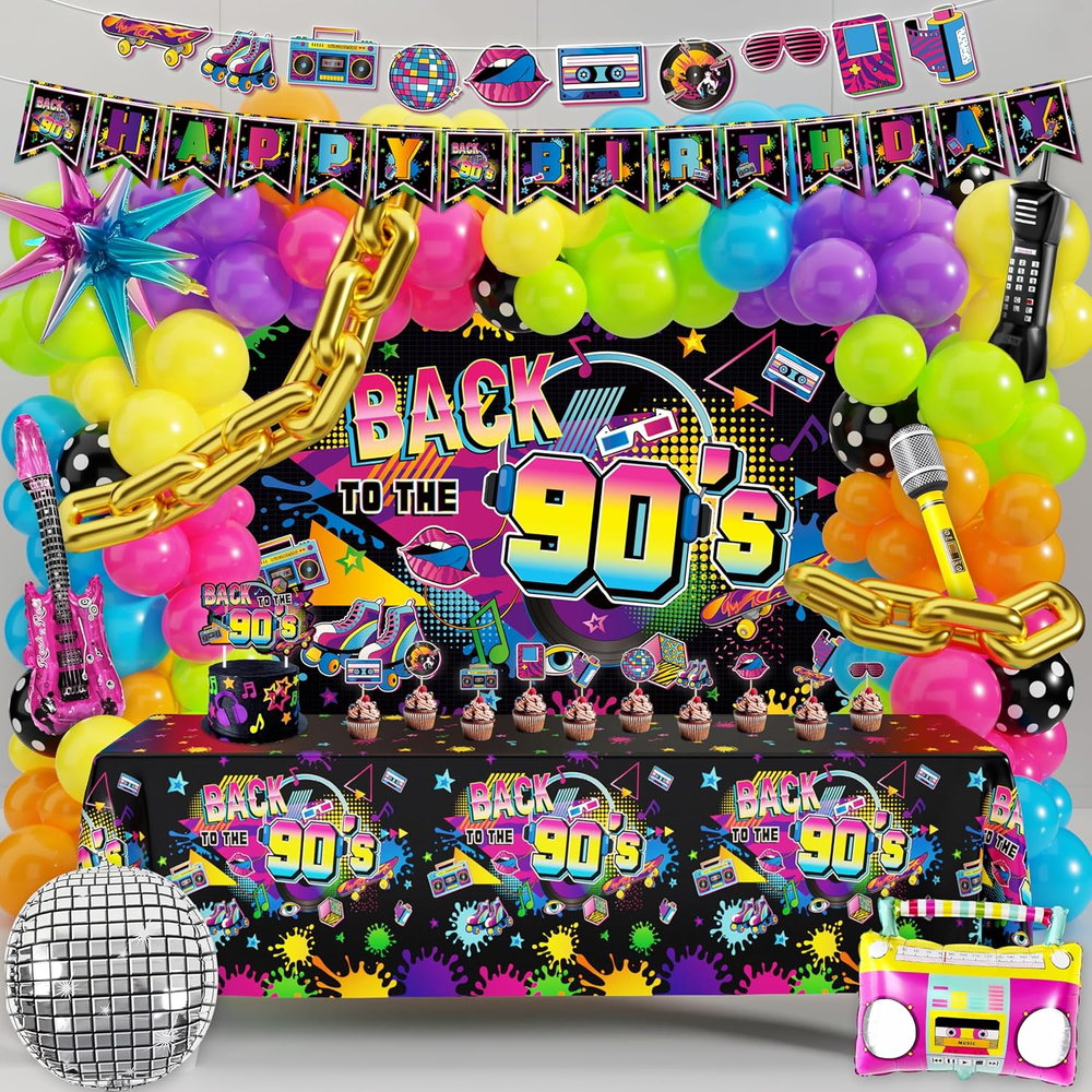 90S Party Decorations 80S Disco Theme Birthday Party Supplies with Back to the 9