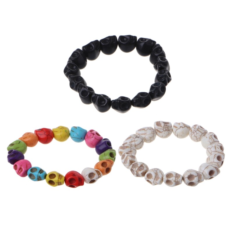Skull Elastic Turquoise Stone Bracelet for Couples in Black and White