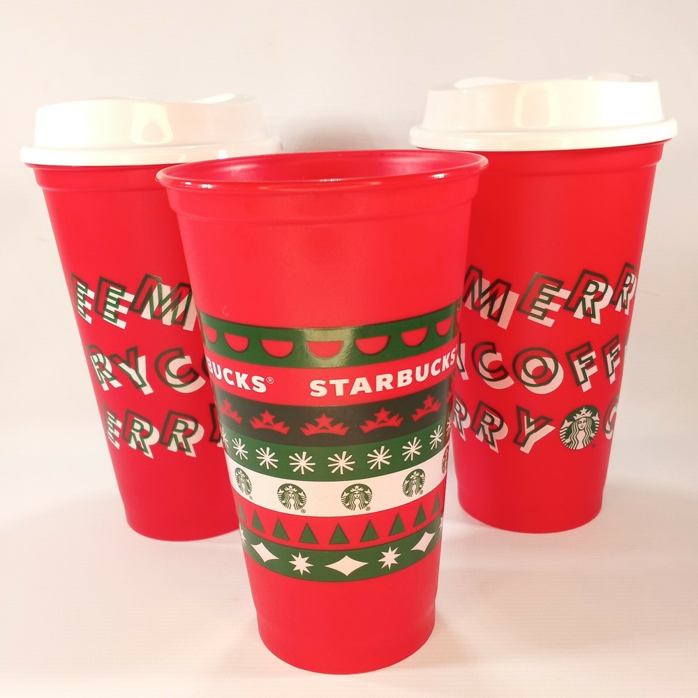 Starbucks Travel Reusable Cups 2 Merry Coffee 1 Christmas Sweater 2 Lids 2013