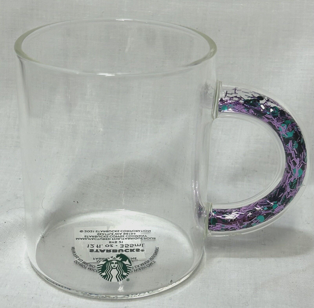 Starbucks 2019 Holiday Purple Glitter Handle Glass Mug
