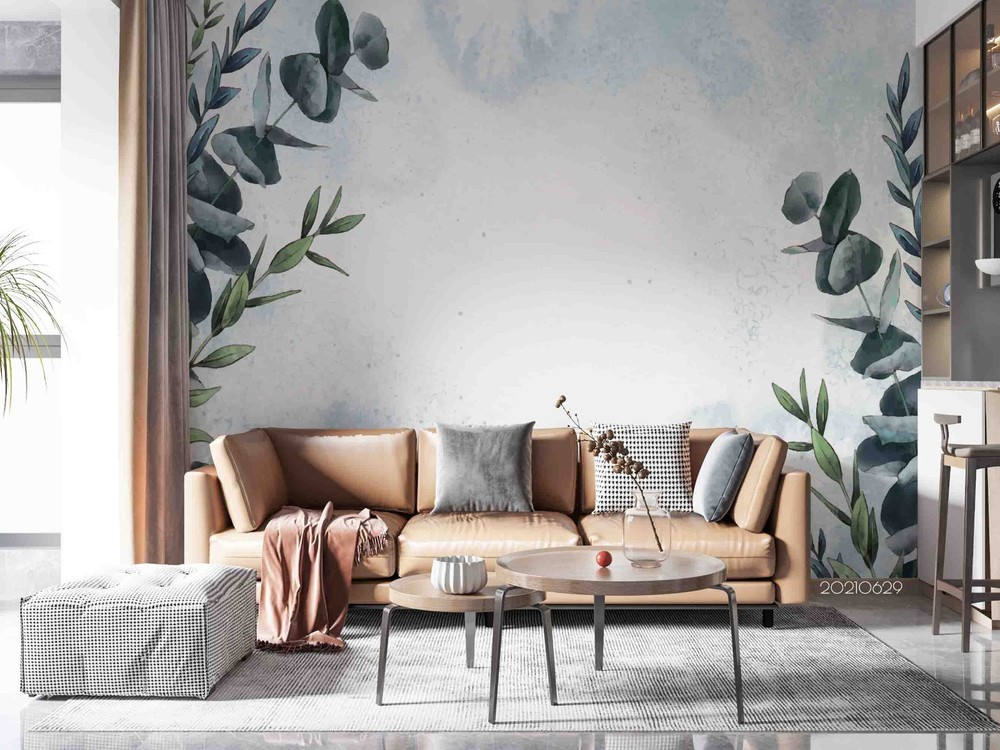 3D Plant Leaves Watercolor Wall Murals Wallpaper Murals Wall Sticker 7